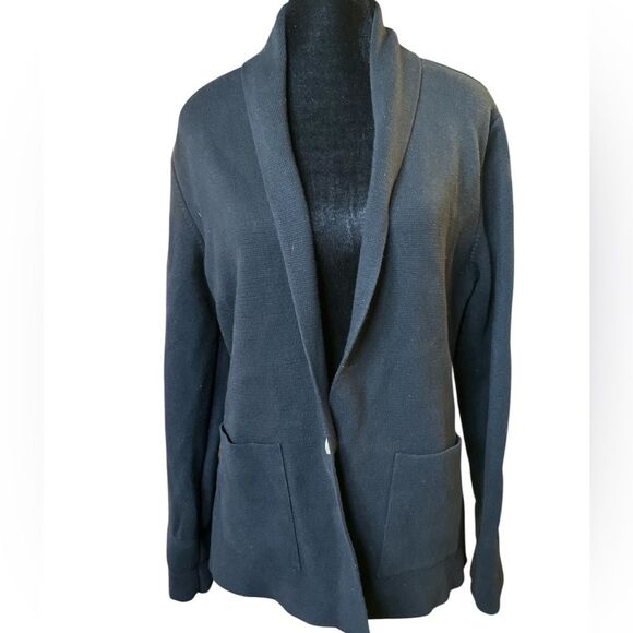 Summersalt Knit Weekend Blazer Size Medium Black Organic Cotton Classic Preppy - Picture 3 of 8